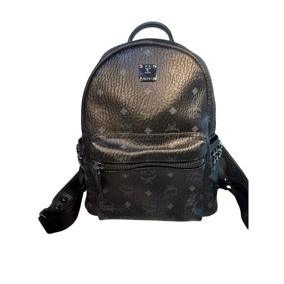 MCM Handbags - MCM Black Visetos Stark Small Backpack Silver Studded Luxury Bag